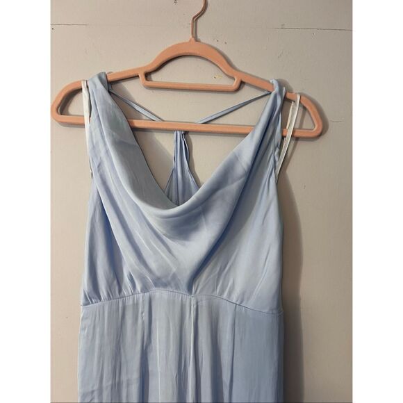 NWT Selfie Leslie Satin Like lLight Blue Jumpsuit - Picture 4 of 9